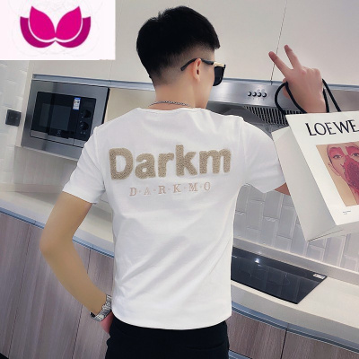 七斓男士短袖T恤夏季新款精小伙半袖上衣服潮牌修身潮流男装体恤衫