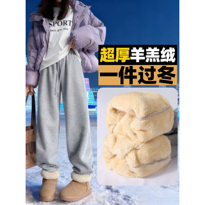 羊羔绒运动裤女冬季新款加绒加厚东北棉裤外穿小个子束脚卫裤_126