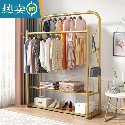 敬平晾衣架家用置地双杆式折叠衣帽架卧室内简易落地阳台挂晒衣服架子 加粗 双杆长100 双层置物 纳米金