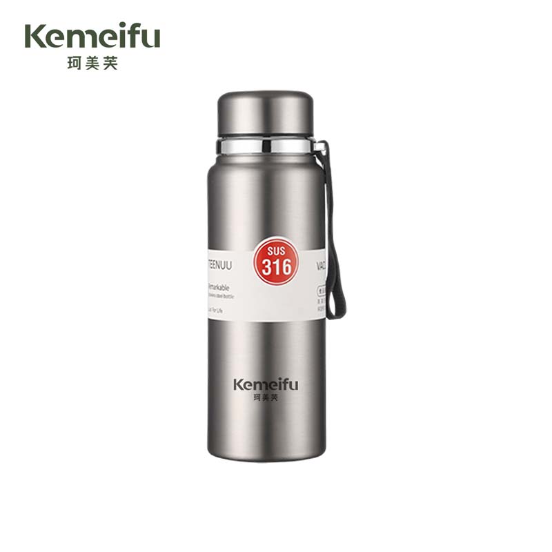 珂美芙 316不锈钢户外带提绳保温杯 枪色800ml 个