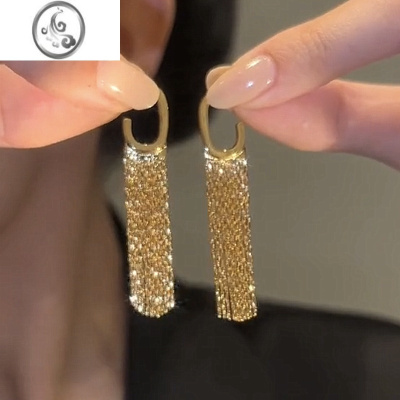 JiMi高级感金色流苏耳钉女2023年新款潮小众设计耳环夏季轻奢气质耳饰