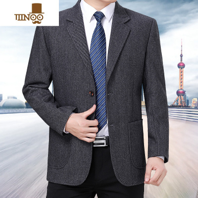 YANXU秋冬中年男士外套便西装休闲西服爸爸便服中老年男毛单西服上衣西服