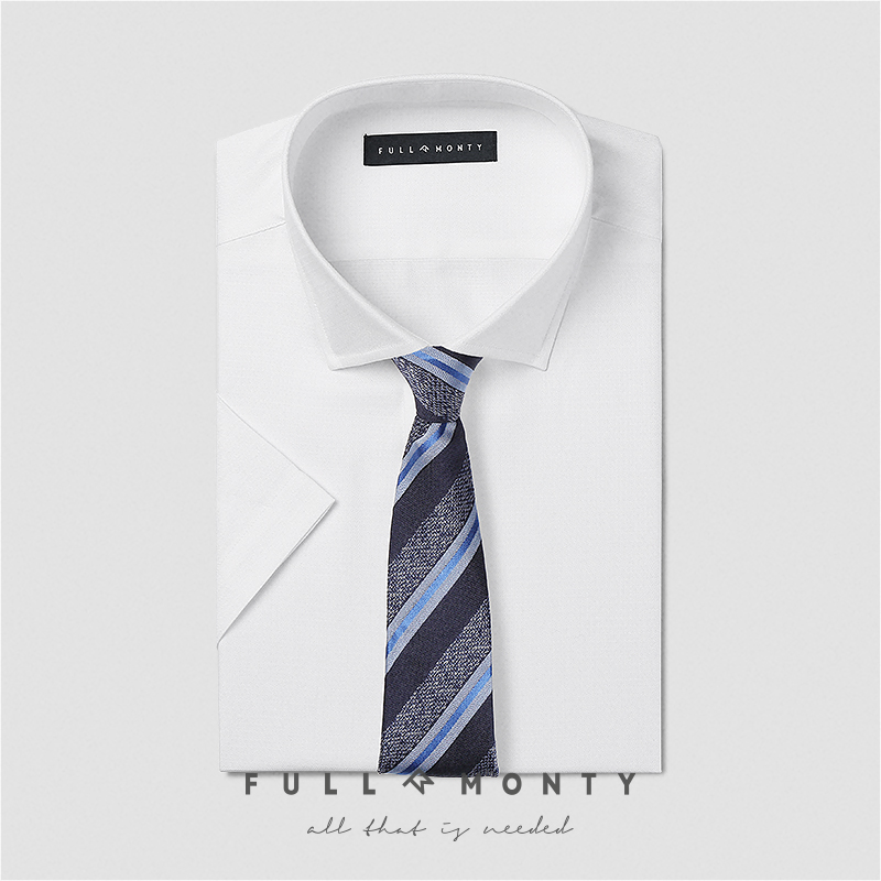 白色纹理短袖衬衫男士商务修身易打理职业正装衬衣夏季CYMMFULL