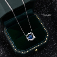 s925纯银跳动的心项链女轻奢百搭气质星星灵动锁骨链蓝色锆石首饰送女朋友老婆情人节七夕生日礼物