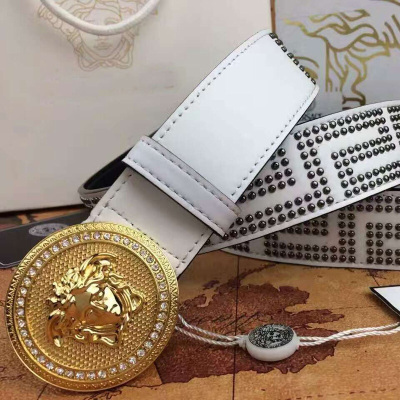 赫泽琼斯HEZZJONS皮带男纯牛皮真皮腰带镶钻纯铜扣青年裤带潮男夜店牛仔裤白色皮带