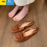 聚范玫瑰花晚风单鞋女2024春季新款复古奶奶鞋温柔风平底懒人鞋豆豆鞋