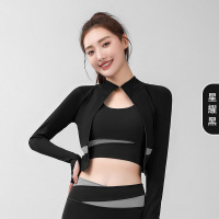 露脐拼色瑜伽外套瑜伽服高领修身显瘦裸感健身外套女