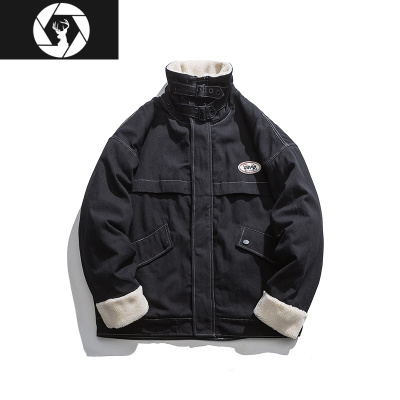 HongZun日系复古工装棉衣男冬季韩版情侣加厚棉服羔毛保暖棉袄休闲外套棉衣