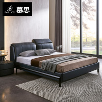 慕思轻奢现代真皮床美式风主卧大床双人软包婚床慕斯1.8m西城故事 BCW1-017