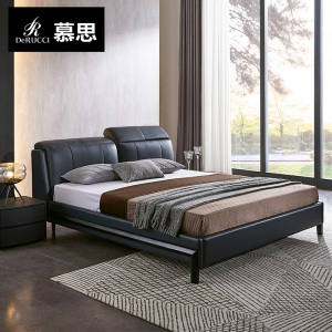 慕思轻奢现代真皮床美式风主卧大床双人软包婚床慕斯1.8m西城故事 BCW1-017