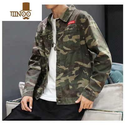 YANXU2023新款迷彩牛仔外套男军迷复古日系工装夹克男装百搭外套
