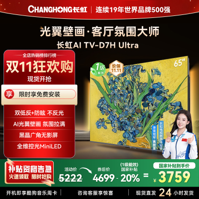 长虹电视65D7H Ultra 65英寸双低反光翼壁画 黑晶广角无影屏 全维控光MiniLED 新品首发政府补贴以旧换新