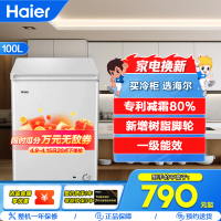 海尔(Haier)100升 家用卧式冰柜 冷柜 小冰箱 减霜80% 一级能效 断电保护 带脚轮BC/BD-100GHDT