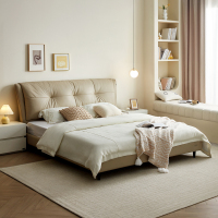 全友家居现代简约2024新款头层牛皮软包床卧室双人真皮大床