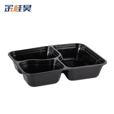 金桂昊 一次性餐盒 分体三格1000ml黑色 个