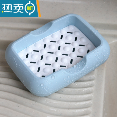 敬平大肥皂盒大号洗衣皂盒卫生间沥水香皂盒双层长方形肥皂盒子香皂架 浅蓝色