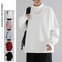 春秋季新款长袖T恤男纯色内搭打底衫圆领卫衣男ins上衣可二开