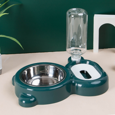 猫碗狗碗自动饮水猫食盆狗食盆防打翻狗盆猫盆米妮猫咪水碗宠物用品_加厚款墨绿色_收藏加购优先发货一碗两用自动续水