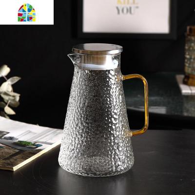 封后北欧风冷水壶家用玻璃凉白开水壶凉水杯套装创意耐热高温水壶客厅 FENG 1壶方柄+6锤纹直杯+黑6杯架+墨绿大凉水壶