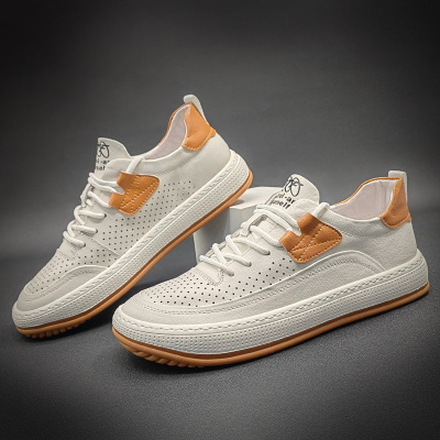 夏季新款网红歪头丑萌休闲鞋头层牛皮休闲鞋韩版潮流百搭镂空板鞋