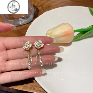 JiMi「山茶物语」小众设计感花朵耳钉女S925银针山茶花耳环流苏长款 珍珠山茶花耳环纯银针