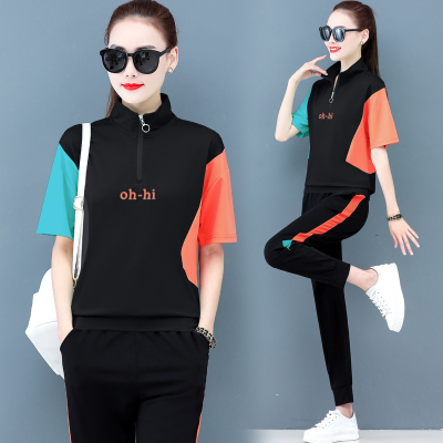 侠古晟语运动套装女夏2021新款短袖长裤时尚百搭减龄气质休闲两件套