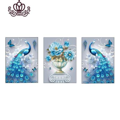 封后2019年新款钻石画满钻客厅三联画点贴砖十字绣钻石绣简约现代孔雀满钻-210x90cm送工具/免费补钻/送运费险