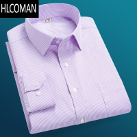 HLCOMAN父亲男装长袖衬衫中老年条纹宽松加肥加大码短袖衬衣爸爸装