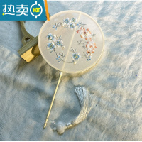 XIANCAI团扇古风长柄汉服搭配跳舞拍摄宫扇破云扇刺绣小圆扇舞蹈道具扇子 自在飞(圆扇 双面成品 直径20柄长25cm