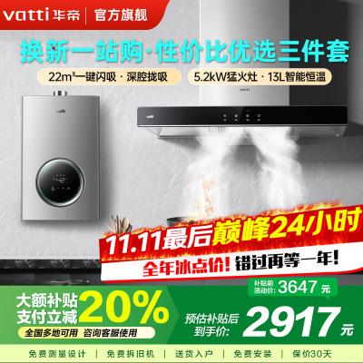 华帝(vatti) 23立方欧式油烟机 5.2kW燃气灶具13L恒温燃热 烟灶套餐 i11109S+71B+i12103