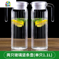 冷新款玻璃凉水壶家用可高温凉白开水杯耐热茶壶防爆扎壶瓶套装 FENGHOU 竖条壶1.1L+矮四角杯6个