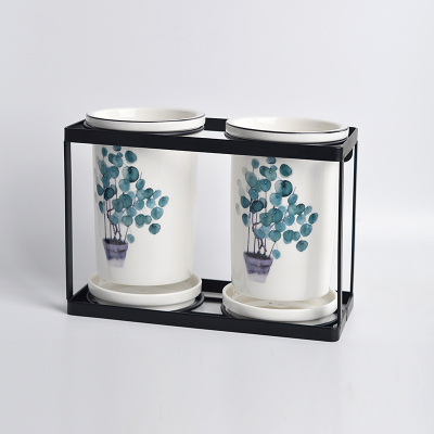 北欧陶瓷筷子厨房家用收纳盒桶平放筷子勺子笼家置物架筒沥水筷篓 敬平 圆币草台式筷子筒筷笼