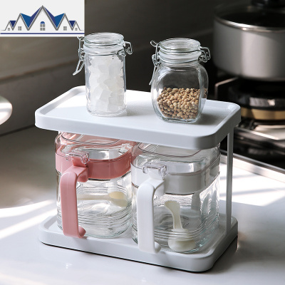 北欧厨房调料盒置物架调双层铁艺收纳架油壶盐罐酱醋瓶调味罐架子 三维工匠收纳盒