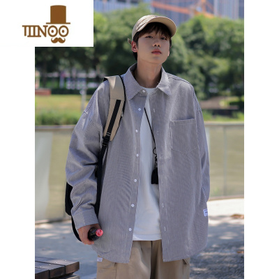 YANXU秋季日系少年感条纹长袖衬衫男士款宽松休闲衬衣外套