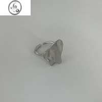 JiMi法式手工褶皱磨砂拉丝设计戒指女小众质感树叶S925银银戒指个性