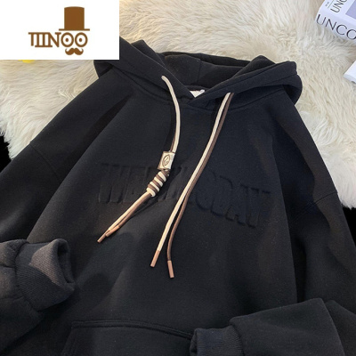 YANXU卫衣男美式复古钢印潮牌硬挺连帽外套oversize秋装新款