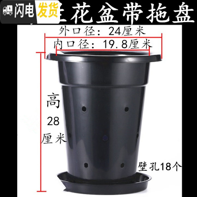 三维工匠塑料加厚加高兰盆带壁孔和不带壁孔款式花盆底自带沥水罩 1号24K兰花盆[10寸]带拖盘 5个[同号]花盆容器