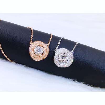 佰黛白18k金镶嵌三环环绕0.1ct钻石配镶0.13ct钻石项链带项链名媛同款女神系列钻石项链花瓣旋涡圈围镶压花