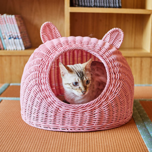 猫窝夏天藤编拆洗网红狗窝猫咪产房别墅房子蒙古包封闭式四季通用