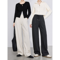 年冬季新款高腰羊毛复合弯刀裤女抽绳松紧腰休闲长裤