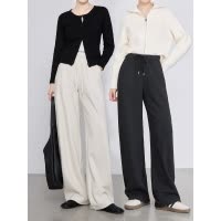 年冬季新款高腰羊毛复合弯刀裤女抽绳松紧腰休闲长裤