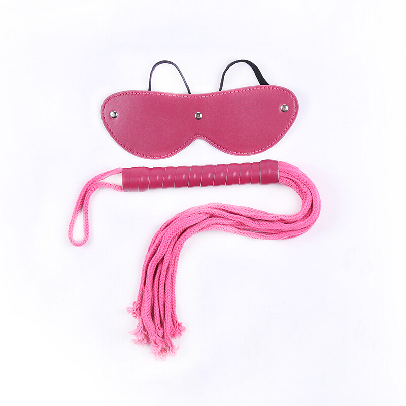 桃色缘 女王玫红款夫妻激情二件套 皮革眼罩皮鞭套装 sm情趣用品男女用器具SM另类调教成人性玩具 粉罩加鞭子