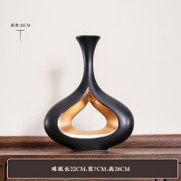 现代简约家居摆件中式轻奢陶瓷花瓶客厅酒柜电视柜工艺术软装饰品 三维工匠 [三件套]玲珑瓶中号红石榴+黑金色福财大象