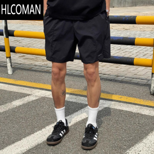HLCOMAN美式运动短裤男夏季外穿薄款速干透气裤子直筒宽松休闲黑色五分裤