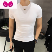 七斓夏季男士短袖t恤纯色修身弹力打底衫紧身2023薄款白色休闲体恤潮