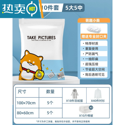 敬平真空压缩袋收纳袋被子衣物专用家用真空袋棉被抽空电动器羽绒服 [10件套5大5中]无泵 组合套餐