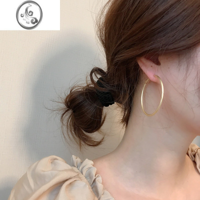 JiMi雾感哑金磨砂大圆圈耳环夸张复古简约个性耳圈超气质耳饰925银针