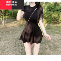 YIBUSHENG韩国东大门紧身舒适显身材~女人味显腰身荷叶边短袖连衣裙短裙子