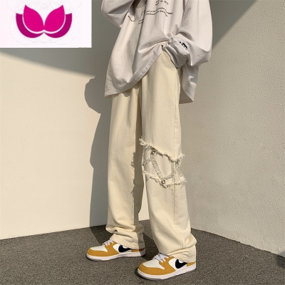 七斓白色美式vibe风裤子高街ins潮坠感拖地裤垂感高级感阔腿直筒裤男