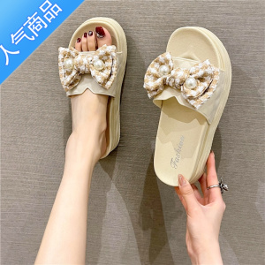 SUNTEK拖鞋女夏季时尚外穿2023年新款蝴蝶结松糕厚底增高防滑沙滩凉拖鞋